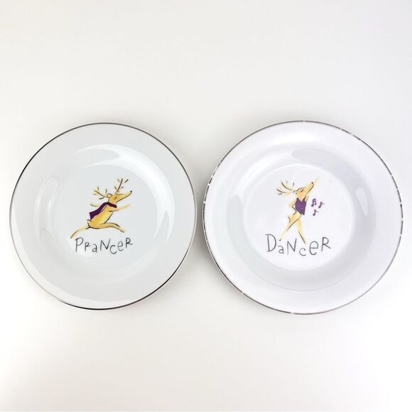Pottery Barn Christmas Santa's Reindeer Porcelain Salad Plate - Dancer, Prancer - Picture 1 of 6